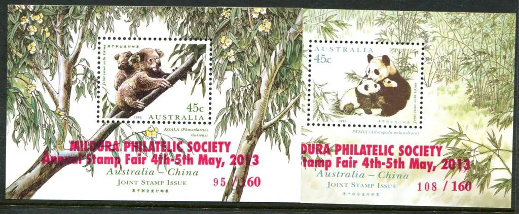 1995 Aust-China Joint issue M/S pair overprinted ... Image 1++