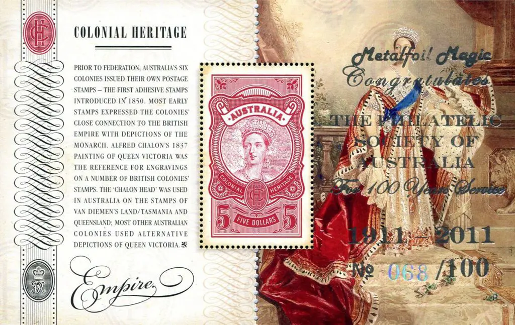 2011 $5 Colonial Heritage M/S ovptd "Metalfoil ... Image 1++