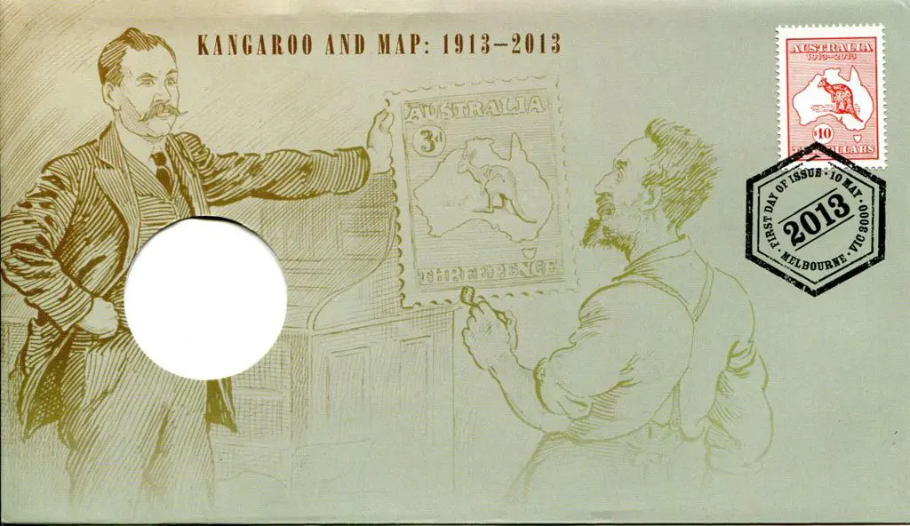 2013 $10 kangaroo & map stamp on PNC cover pmkd ... Image 1++