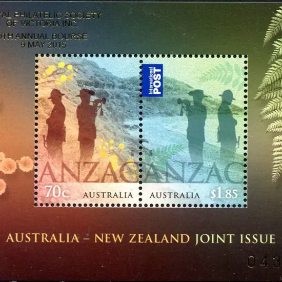 2015 Anzac Aust/NZ joint issue M/S ovptd in gold ...