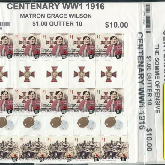 2016 WWI Centenary set of 5 in illustrated gutter ...