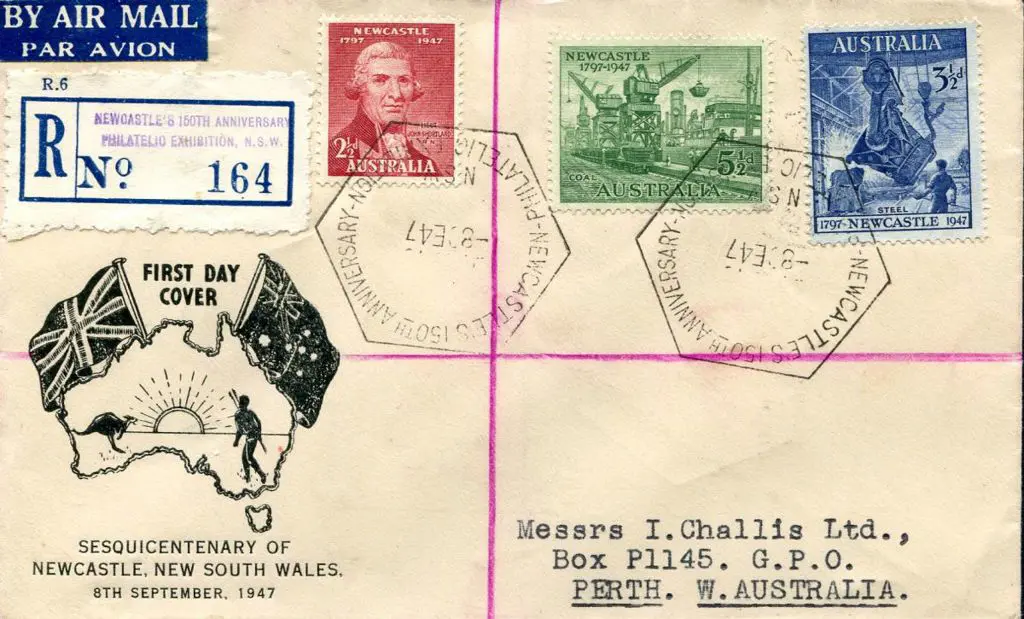 1947 (8th Sep) Newcastle Sesqui set of 3 on ... Image 1++