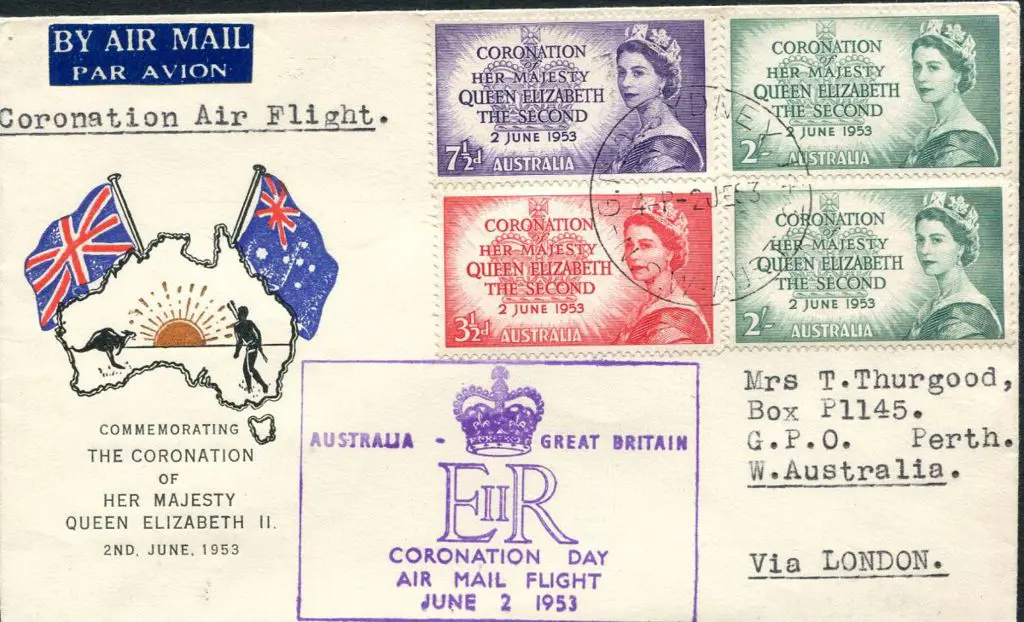 1953 (2nd June) QEII Coronation Air Mail Challis ... Image 1++