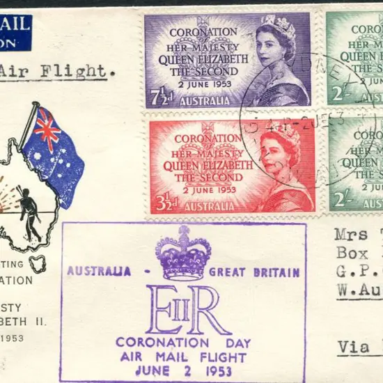 1953 (2nd June) QEII Coronation Air Mail Challis ...
