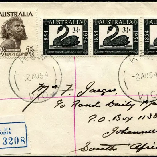 1954 (2nd Aug) 3½d WA Stamp Cent strip of 3 on Kew ...