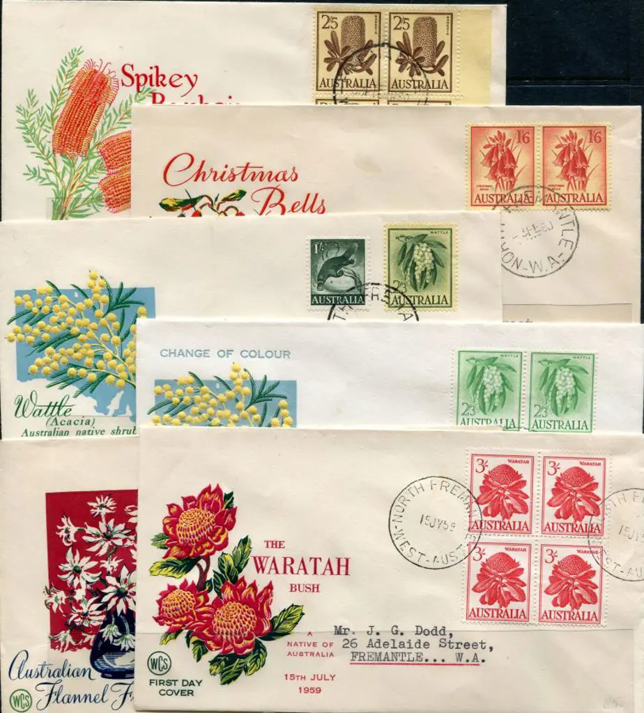 1954/69 Wildflowers with 3/- Waratah block of 4, ... Image 1++