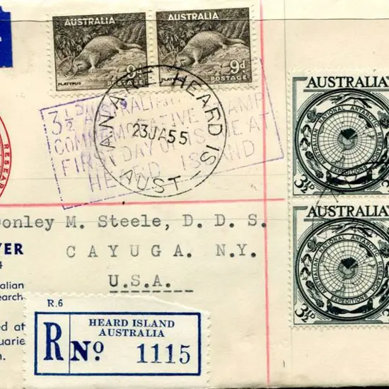 1955 (23rd Jan) 3½d ANARE block of 4 on Wesley ...