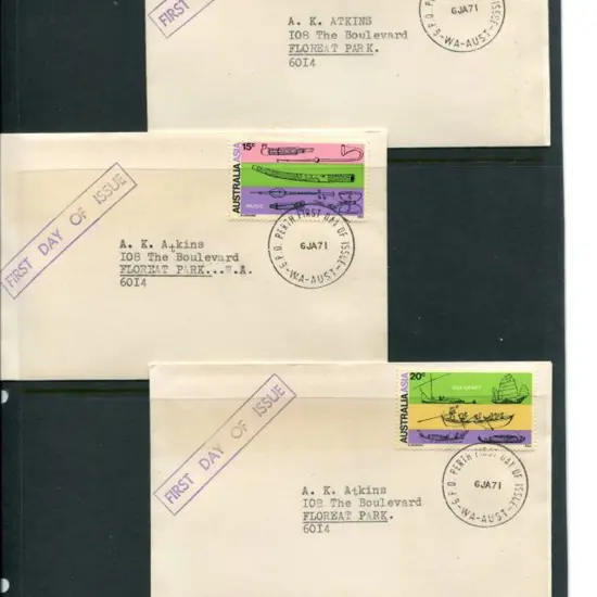 1971 (16th Jan) Aust/Asia set of 3 AK Atkins plain ...