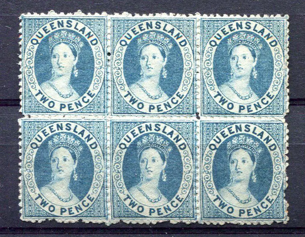 1871 2d blue mint block of 6. Toned gum but fresh ... Image 1++