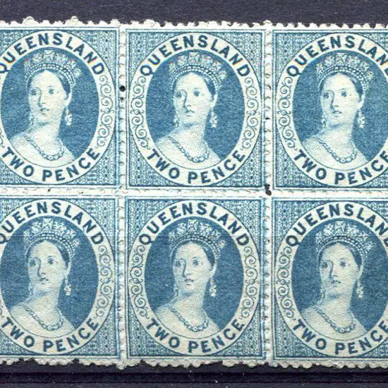 1871 2d blue mint block of 6. Toned gum but fresh ...