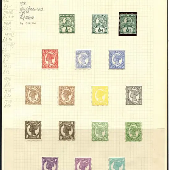 1907 QV perf. 12½, 13 (comb) simplified set of 17. ...