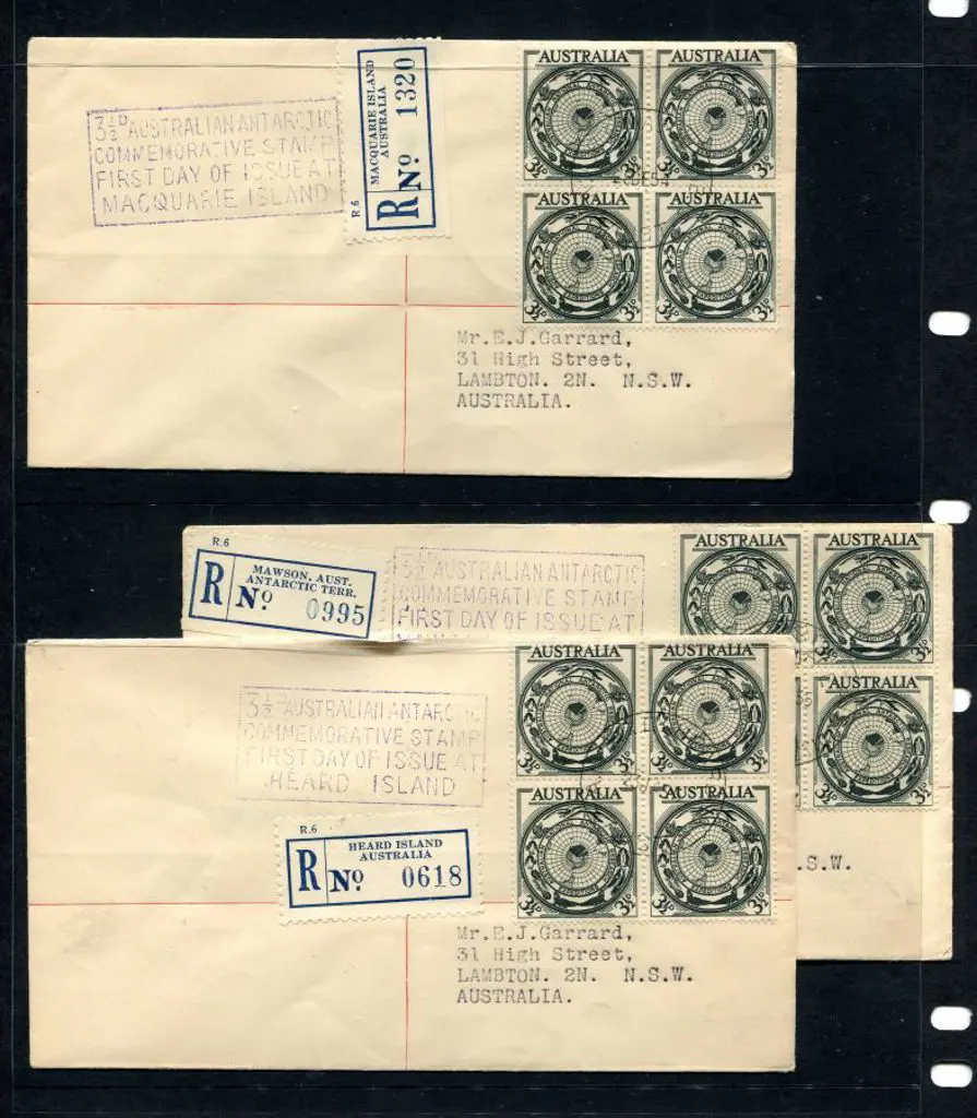 1954/55 3½d ANARE set of 3 Registered plain FDC's ... Image 1++