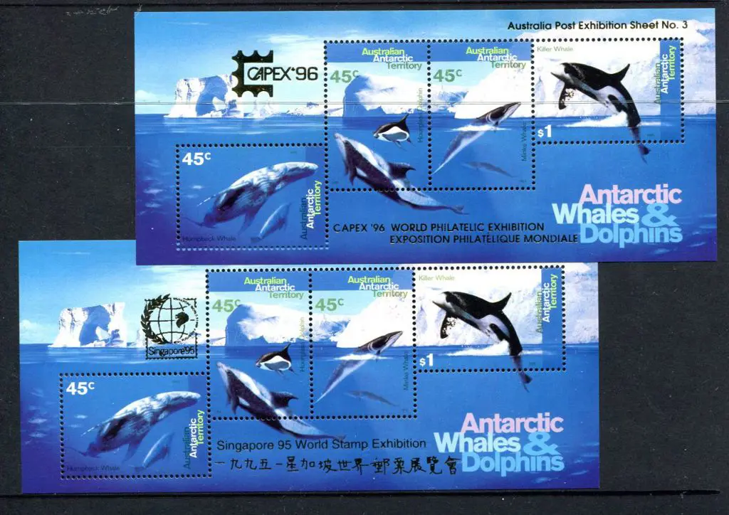 1995 Whales & Dolphins M/S's overprinted Singapore ... Image 1++