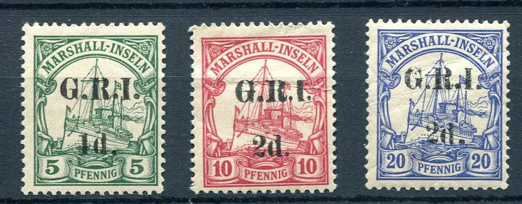 1914 1d on 5pf, 2d on 10pf & 2d on 20pf stamps of ... Image 1++