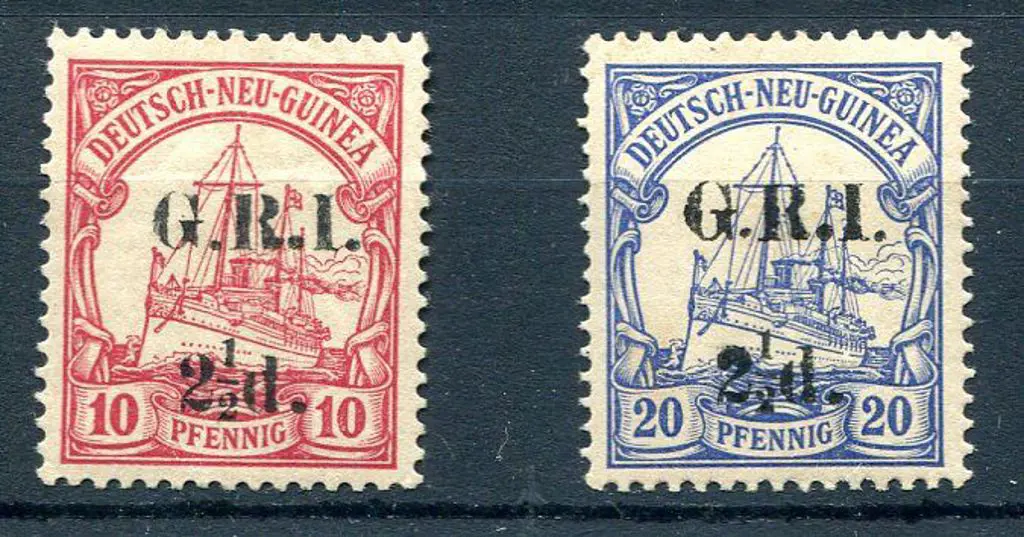 1914 2½d on 10pf & on 20pf stamps of German New ... Image 1++