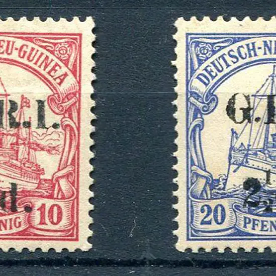 1914 2½d on 10pf & on 20pf stamps of German New ...