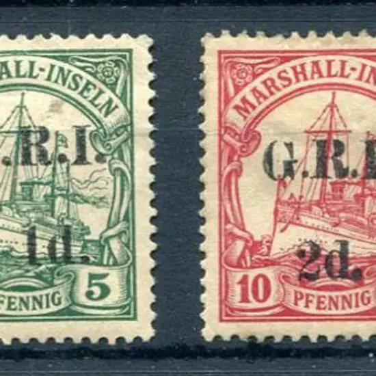 1914 5pf Marshall Islands with "G.R.I. 1d." ovpt ...