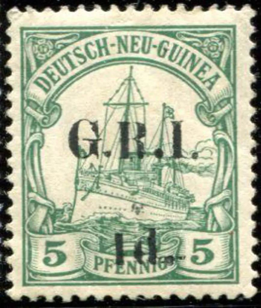1914 5pf Marshall Islands with "G.R.I. 1d." ovpt ... Image 1++