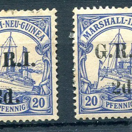 1914 20pf Marshall Islands with "G.R.I. 2d. " ovpt ...