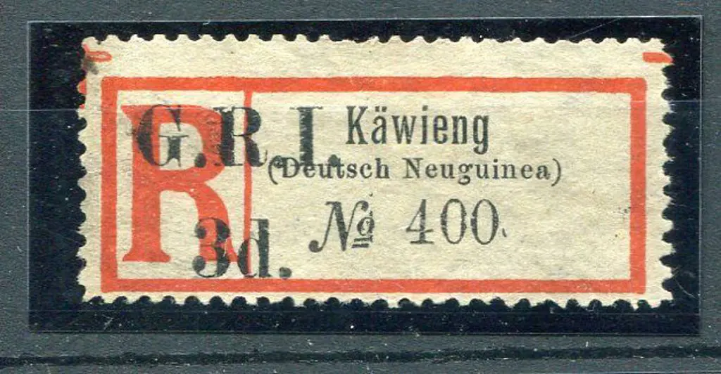 1915 "Kawieng" black & red registration label in ... Image 1++