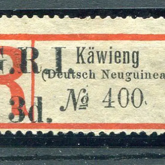 1915 "Kawieng" black & red registration label in ...