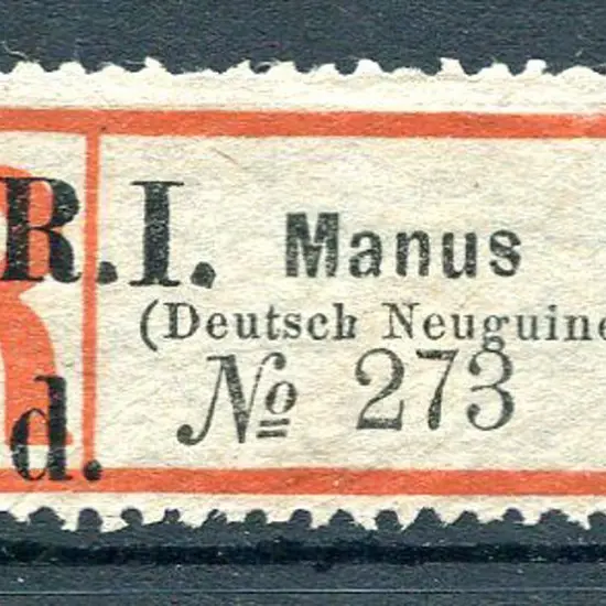 1915 "Manus" black & red registration label in ...