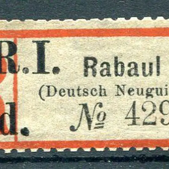 1915 "Rabaul" black & red registration label in ...