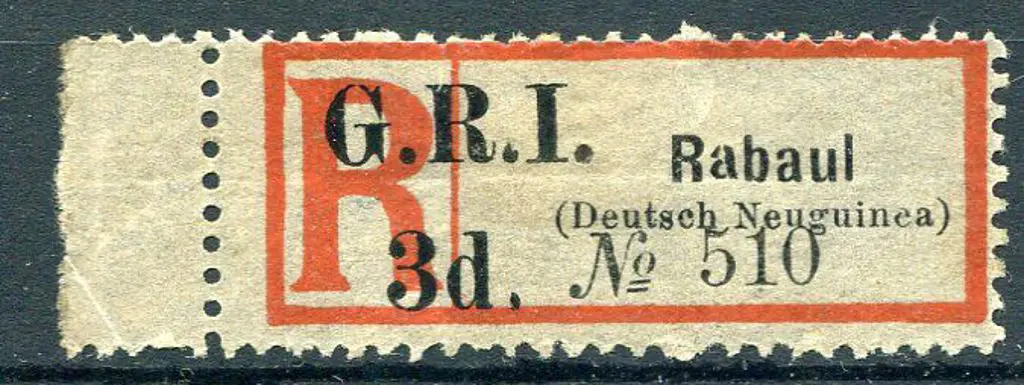 1915 "Rabaul" black & red registration label in ... Image 1++