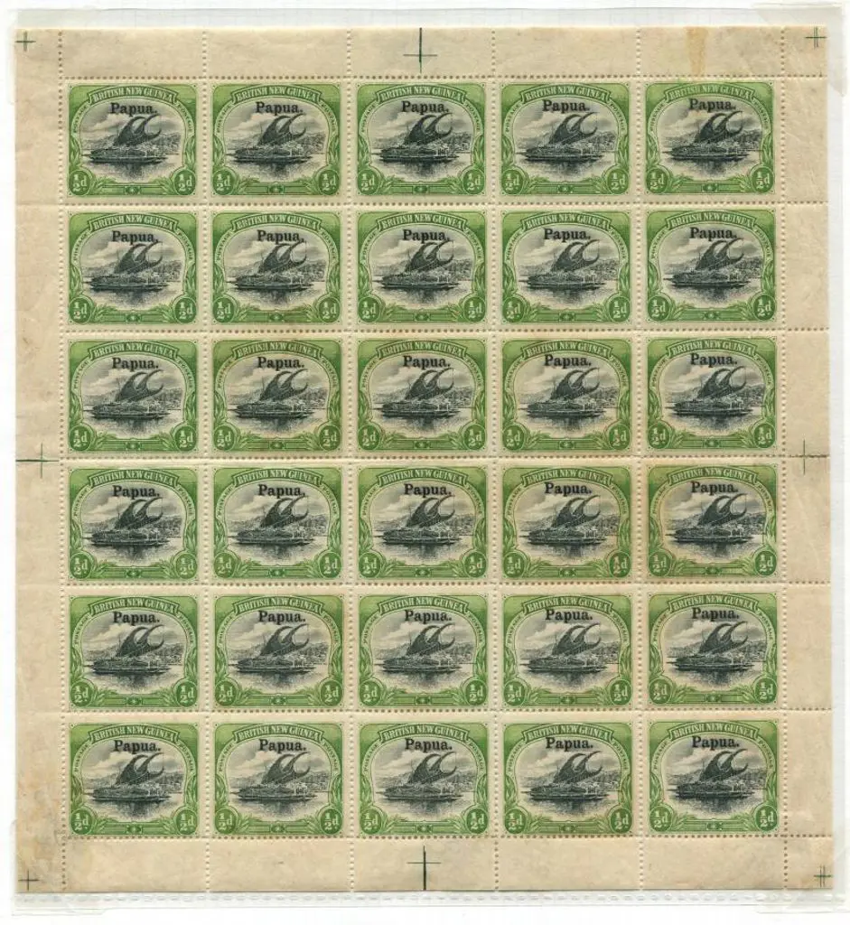 1906 ½d "large Papua" complete MUH/MLH sheet of 30 ... Image 1++