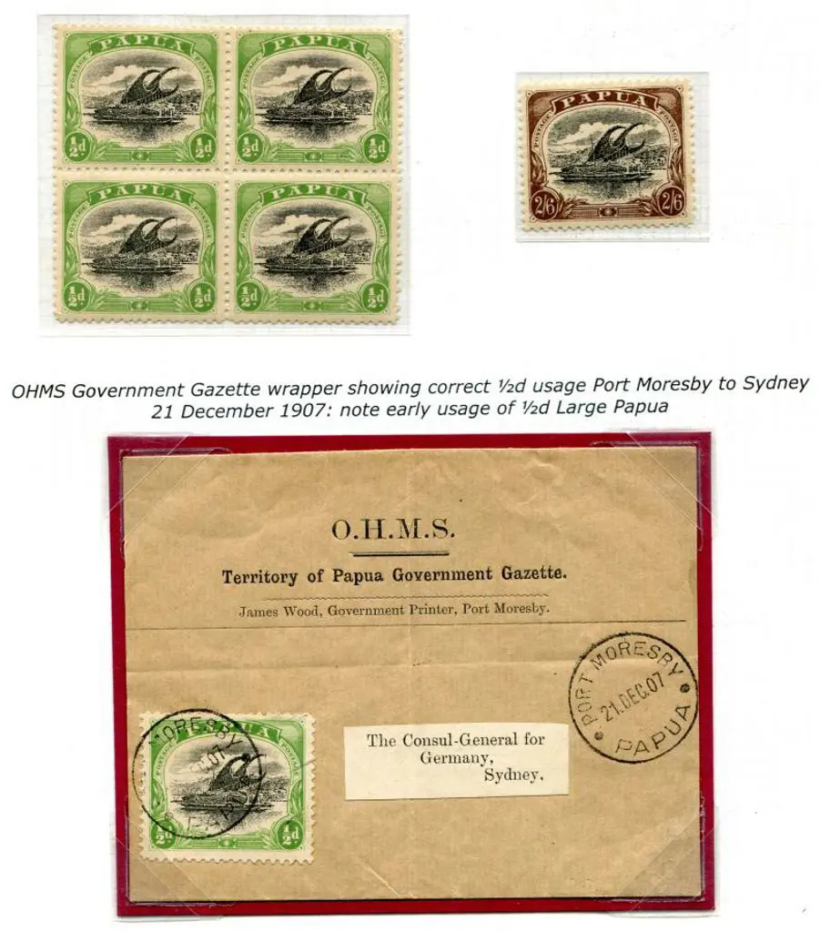 1907/10 ½d block of 4 & 2/6d single "large Papua" ... Image 1++