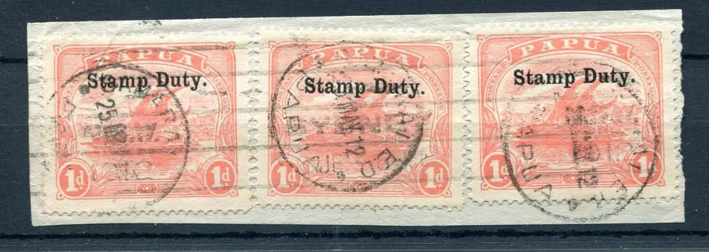 1911/15 1d rose pink x 3 on piece ovptd "Stamp ... Image 1++
