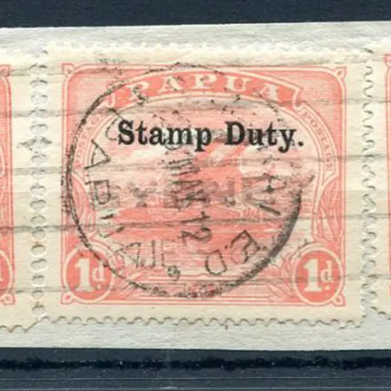 1911/15 1d rose pink x 3 on piece ovptd "Stamp ...