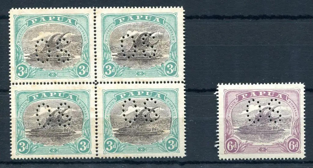 1930 3d black & blue green perfined "OS" in block ... Image 1++