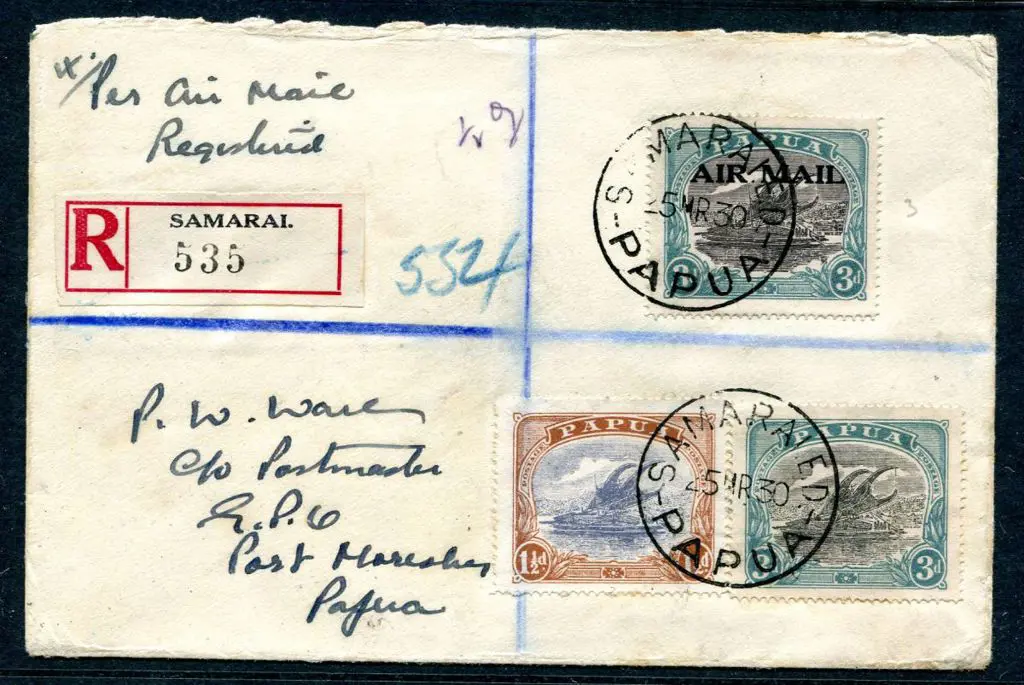 1930 (25th Mar) Samarai regd cover to Port Moresby ... Image 1++