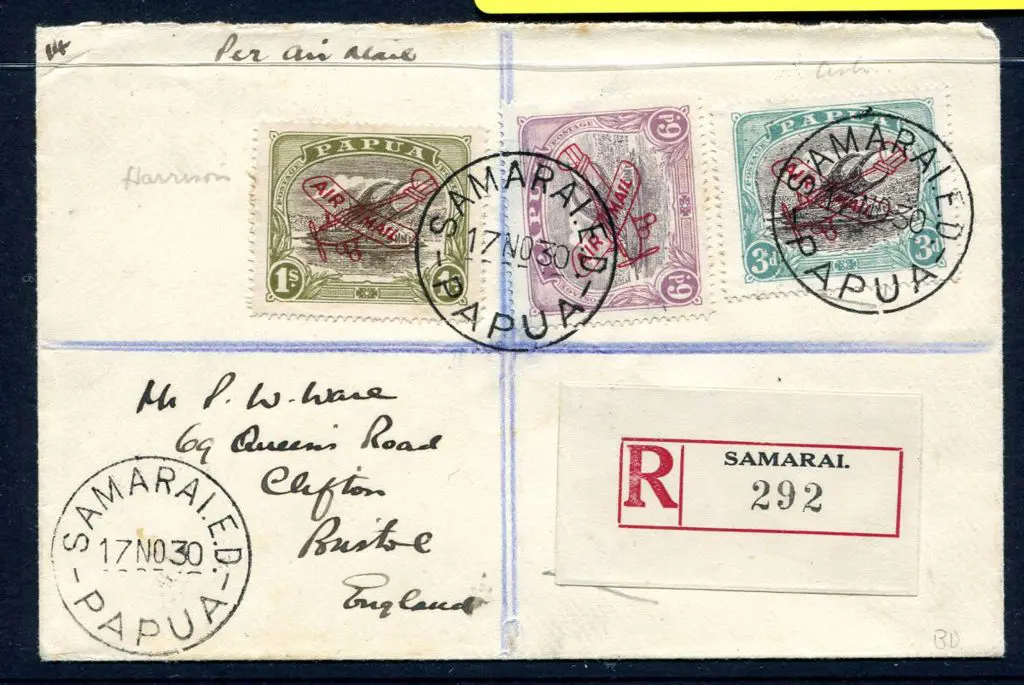 1930 (17th Nov) Airmail regd cover with Samarai ... Image 1++