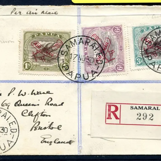 1930 (17th Nov) Airmail regd cover with Samarai ...