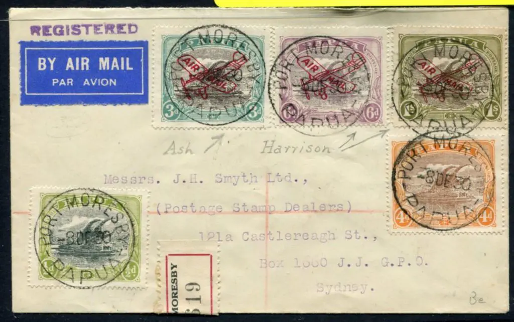 1930 (8th Dec) Airmail regd cover Port Moresby to ... Image 1++
