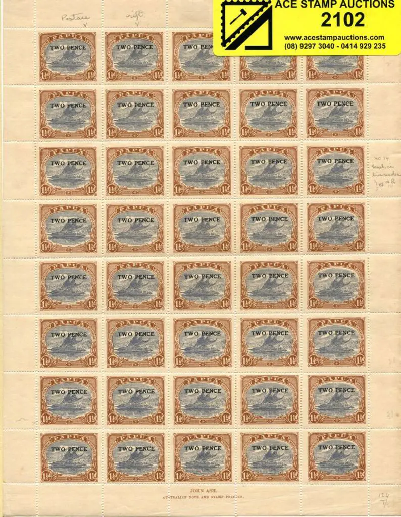 1931 "TWO PENCE" surcharge Ash complete sheet of ... Image 1++