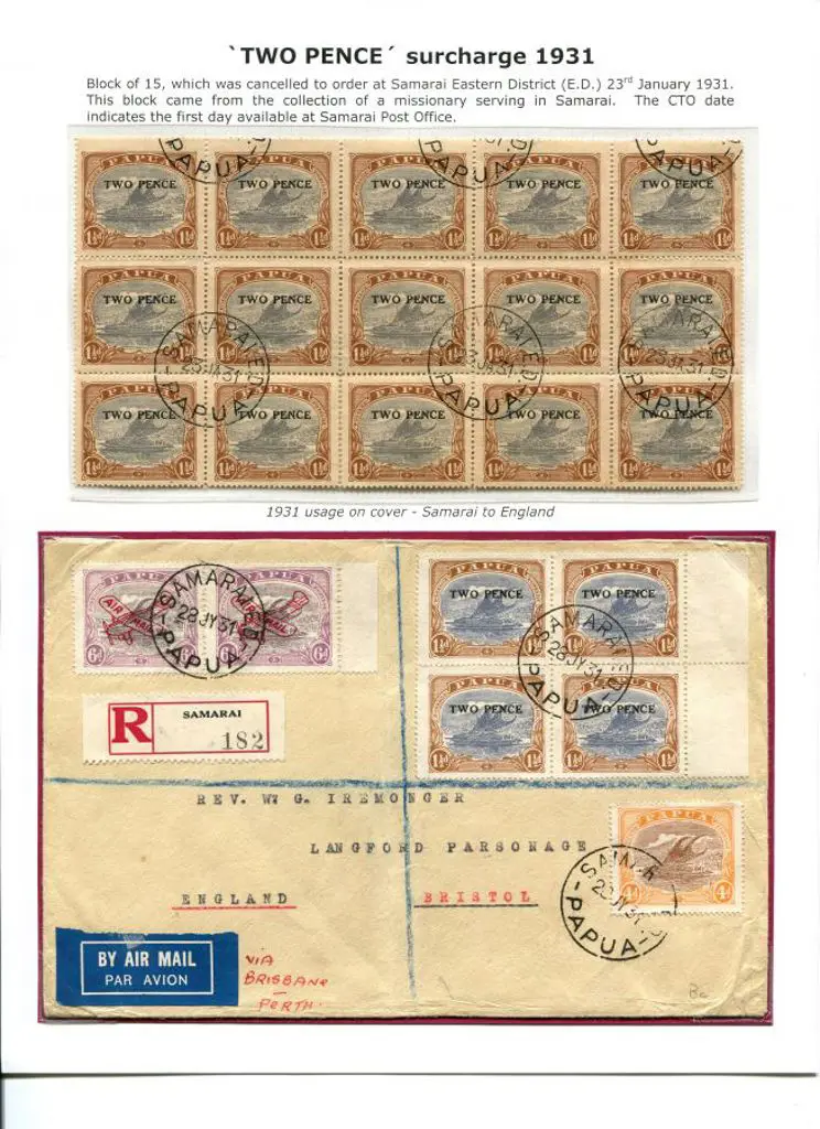 1931 "TWO PENCE" surcharge Mullett CTO block of 15 ... Image 1++