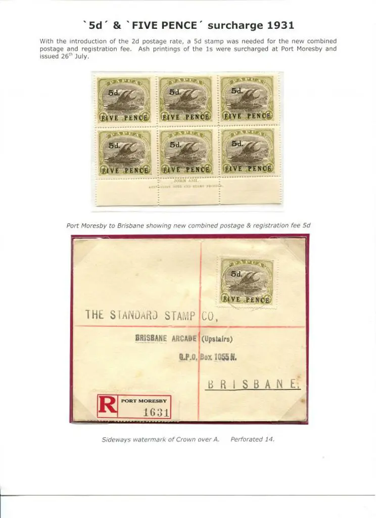 1931 "5d. & FIVEPENCE" surcharge in Ash imprint ... Image 1++