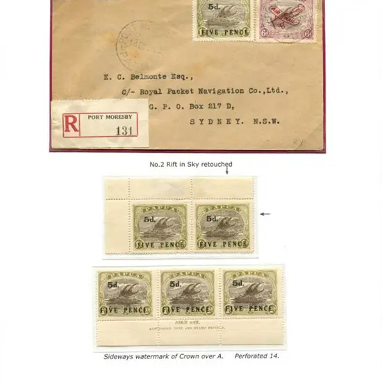 1931 "5d. & FIVEPENCE" surcharge top left pair ...