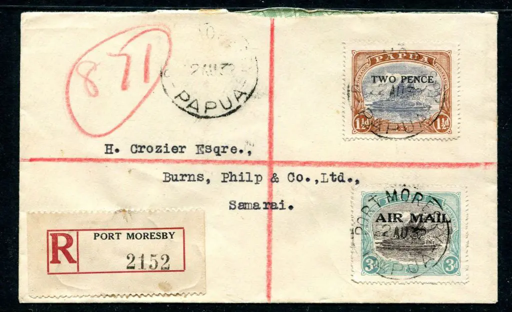 1932 (22nd Aug) Port Moresby to Samarai Regd cover ... Image 1++