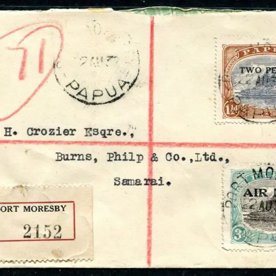 1932 (22nd Aug) Port Moresby to Samarai Regd cover ...