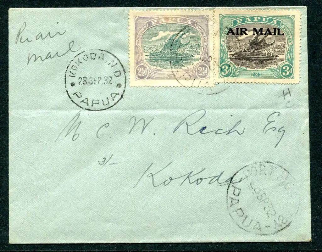 1932 (28th Sept) Port Moresby to Kokoda bearing 3d ... Image 1++