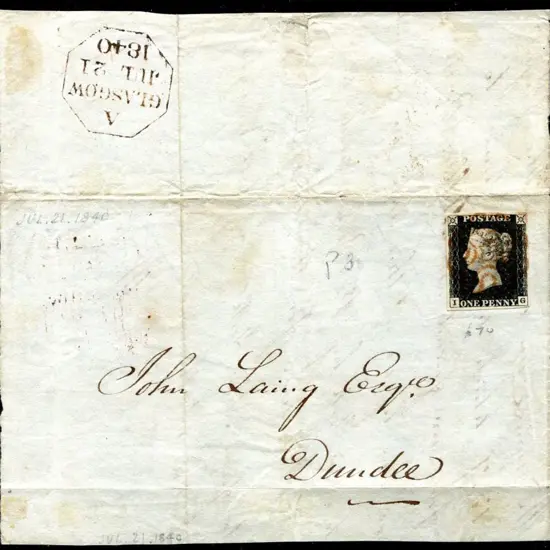 1840 1d intense black, plate 3, on part entire ...