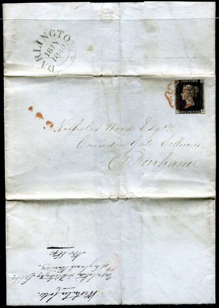 1840 1d black on entire addressed to Durham with ... Image 1++