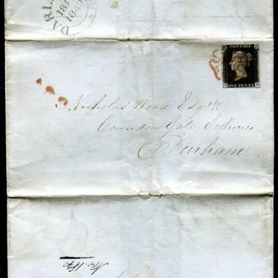 1840 1d black on entire addressed to Durham with ...