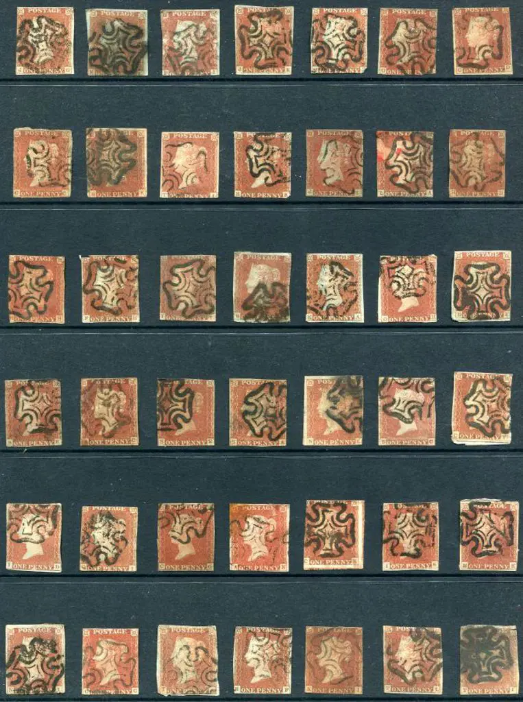 1841 1d red imperf used range all with black M/C ... Image 1++