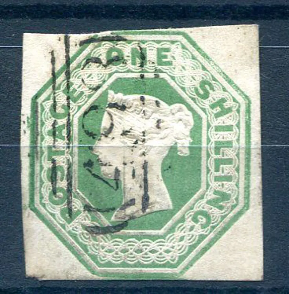 1847/54 1/- green embossed fine used by crisp ... Image 1++