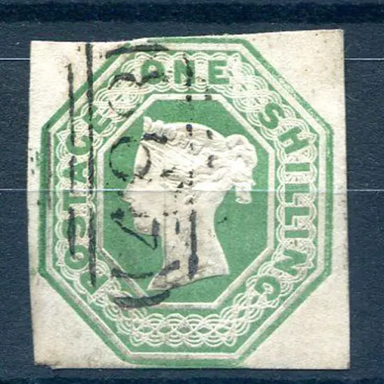 1847/54 1/- green embossed fine used by crisp ...